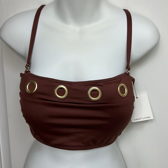 Gibson & Latimer Solid Grommet Bandeau Bronze Swim Top detachable straps, Sz XL - Picture 3 of 7